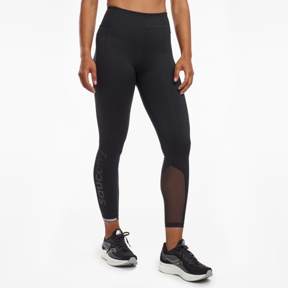 Pantaloni Saucony Negri Pentru Femei Fortify Cu Talie înaltă 7/8